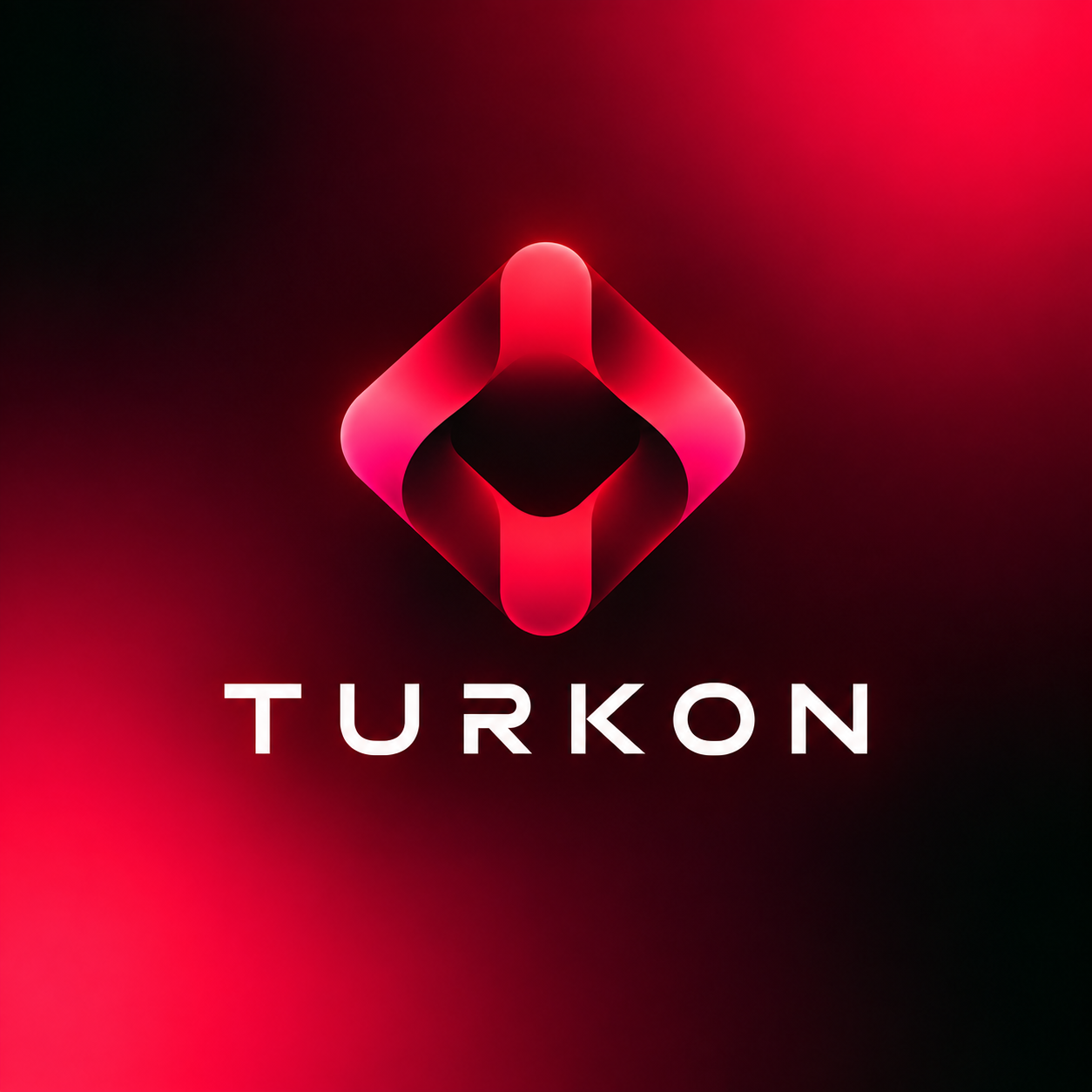 TURKON'un kızıl kıvrımlı amblemi ve açık renkli sözcük logosu; özgün marka görseli.